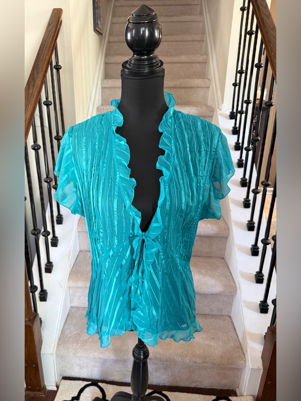 Elementz Teal Ruffle Tie-Front Blouse